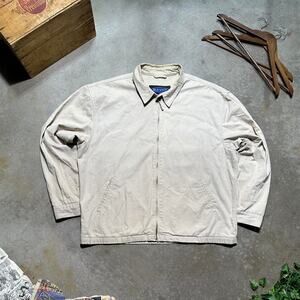 Vintage 90s Old Navy Tan Harrington Bomber Jacket Mens Large Cream Coat